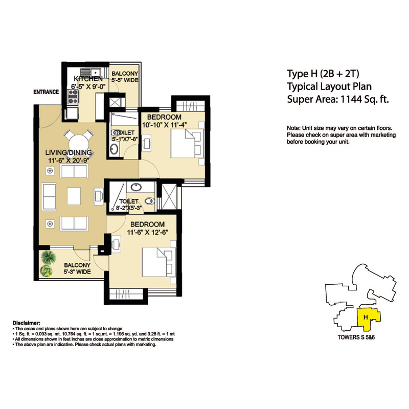 Type - H (2B + 2T) Super Area