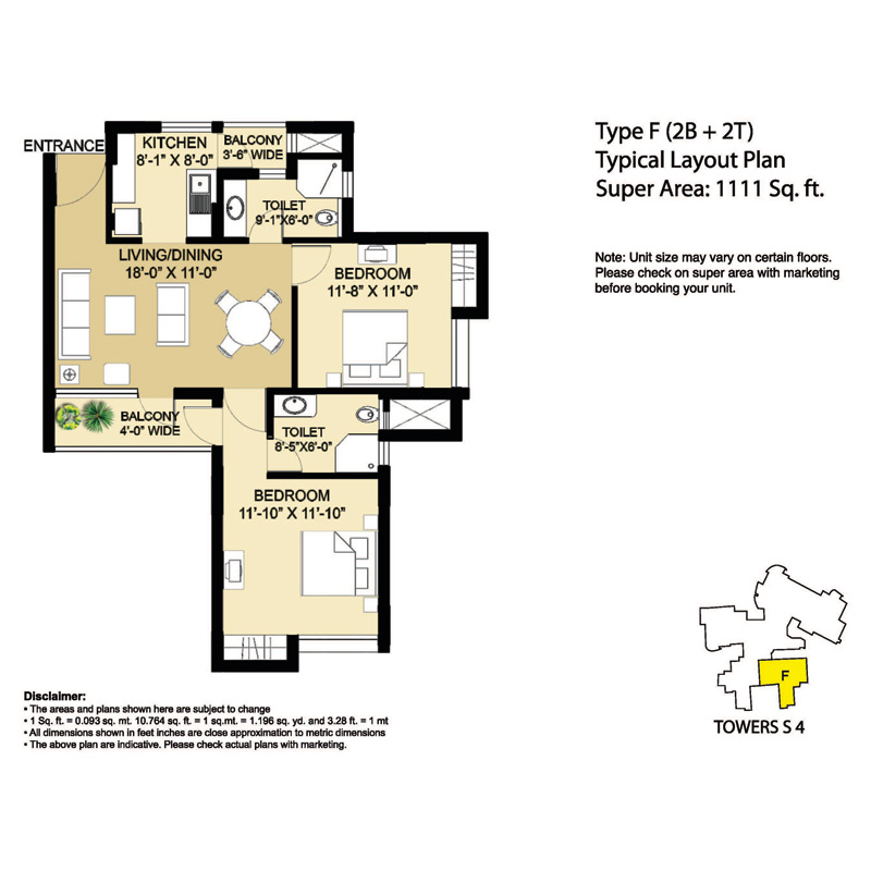 Type - F (2B + 2T) Super Area