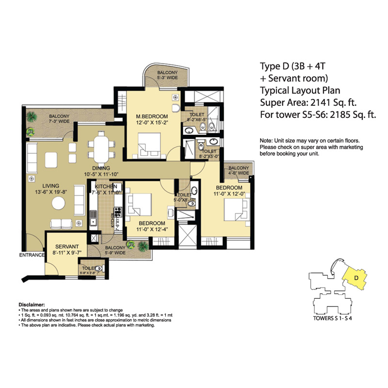 Type - D (3B + 4T + Servant ro