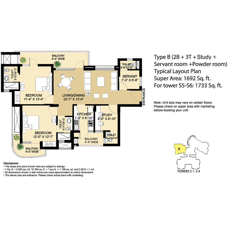 Type - B (2B + 3T + Study + Se