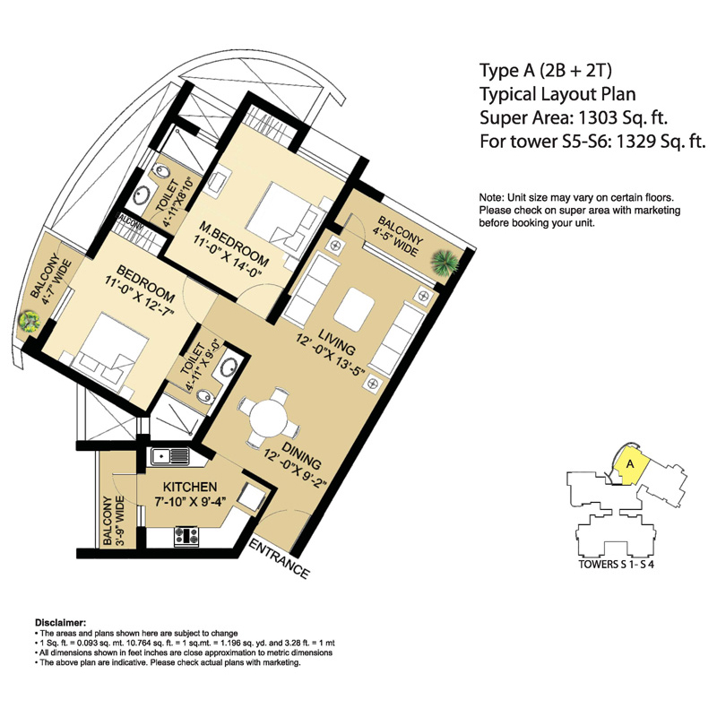 Type - A (2B + 2T) Super Area